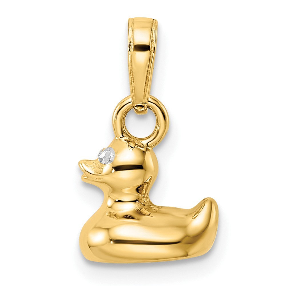 14k Yellow Gold Mini Animal Bird & White Rhodium 3D Duck Pendant